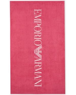 Emporio Armani Essential Terry Beach Towel With Logo - Pink