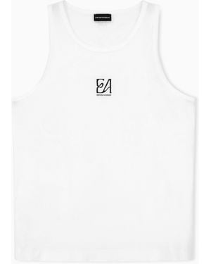 Emporio Armani Cotton Jersey Tank Top With An Embroidered Chest Logo - White