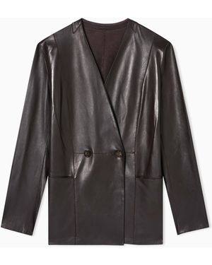 Emporio Armani Raw-Cut Glove-Quality Lambskin Nappa Leather Blazer - Black