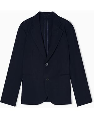 Emporio Armani Virgin-Wool Seersucker Single-Breasted Jacket - Blue
