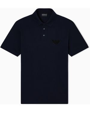 Emporio Armani Piqué Jersey Polo Shirt With Eagle Patch - Blue