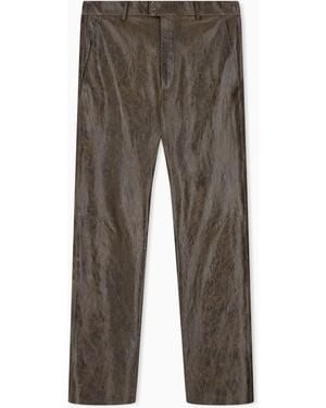 Emporio Armani Semi-Glossy Drummed Leather Trousers With A Metal Zip - Grey