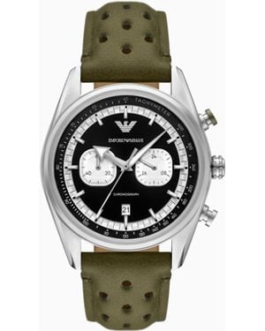Emporio Armani Reloj Con Cronógrafo De Piel Verde - Blanco