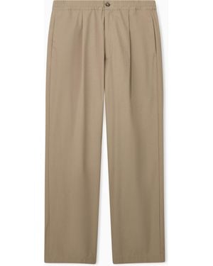 Emporio Armani Regular Fit Cotton Poplin Trousers With Elasticated Waist - Natural