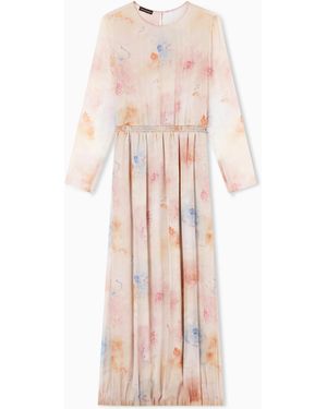 Emporio Armani Silk Chiffon Dress With Blossom Print - Pink