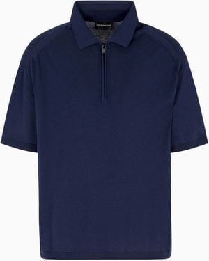 Emporio Armani Asv Plain-Knit Jumper With Polo-Shirt Collar - Blue