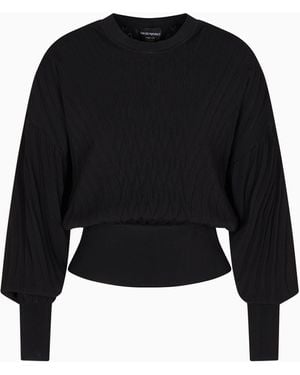 Emporio Armani Pull En Viscose Mélangée Avec Motif En Relief Capsule Travel Essential - Noir