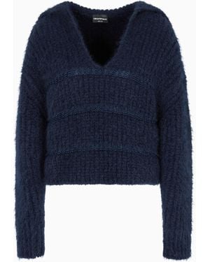 Emporio Armani Winter Urbanism Capsule Collection Jumper Made Of A Mohair Wool Blend - Blue