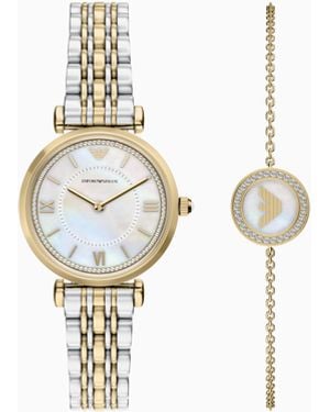 Emporio Armani Quartz Watch And Bracelet Set - White