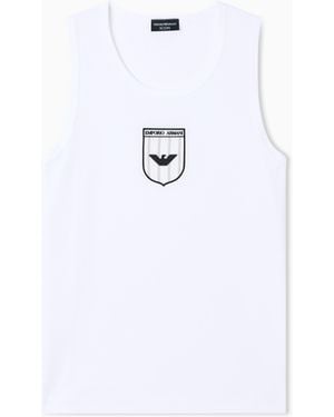 Emporio Armani Icon Interlock Jersey Tank Top With Embroidery - White
