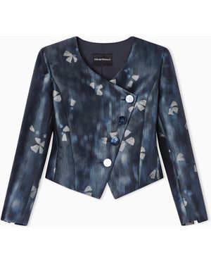 Emporio Armani Ottoman Fabric Jacket With Fleur Dans L'Eau Print - Blue