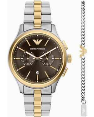 Emporio Armani Quartz Chronograph Watch And Bracelet Set - White