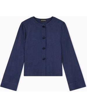 Emporio Armani Micro Leopard Spot Jacquard Fluid Fabric Shirt - Blue