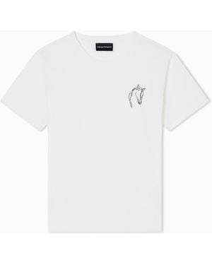 Emporio Armani Lunar New Year Slim-Fit Jersey T-Shirt With Rhinestone Outline - White