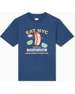 Emporio Armani Asv New York Capsule Collection Eat Nyc Print Jersey T-Shirt - Blue