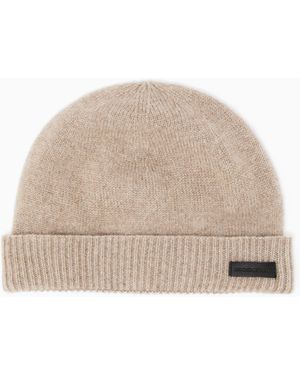 Emporio Armani Pure Cashmere Beanie With Ribbed Cuff Essential - Natural