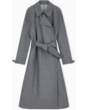 Emporio Armani Abrigo Largo De Mezcla De Lana Con Solapas Capsule Signature - Gris