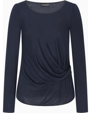 Emporio Armani Pull Torsadé En Jersey - Bleu