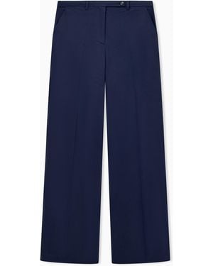 Emporio Armani Flat-Front Wide-Leg Trousers - Blue