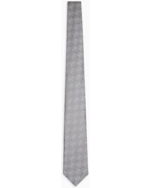Emporio Armani Pure Silk Tie With Jacquard Pattern - White