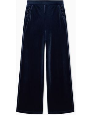 Emporio Armani Wide-Leg Stretch Chenille Trousers With Side Pockets - Blue
