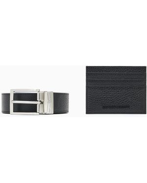 Emporio Armani Gift Box With Tumbled-Leather Belt And Card Holder - White