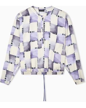 Emporio Armani Satin Blouse With Check Print - White