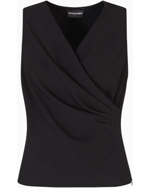 Emporio Armani Fluid Crêpe Top With Draping - Black