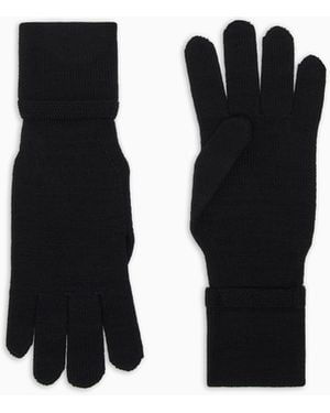 Emporio Armani Guantes En Punto De Lana Con Logotipo De La Firma Ea Bordado - Negro