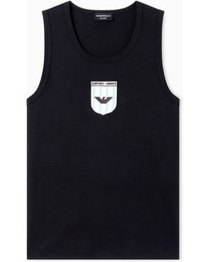 Emporio Armani Icon Interlock Jersey Tank Top With Embroidery - Black