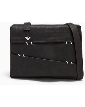 Emporio Armani Waxed Suede Messenger Bag - Black