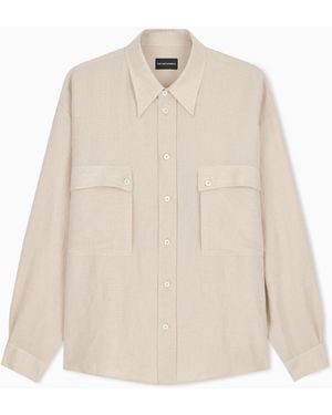 Emporio Armani Denim-Effect Linen-Blend Shirt - Natural