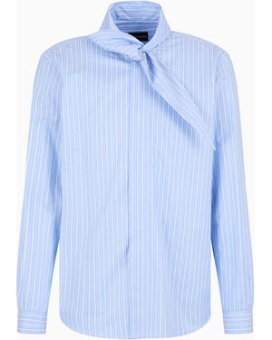 Emporio Armani Striped Twill-Effect Heavyweight Cotton Shirt With Foulard Collar - Blue