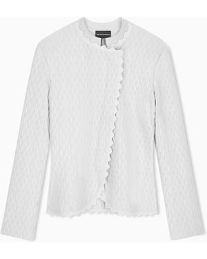 Emporio Armani Double Ottoman Blazer With Wavy Texture And Scalloped Edges - White