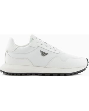 Emporio Armani Asv Sneaker Aus Recyceltem Nylon, Mit Details Aus Wiederaufbereitetem Saffiano - Weiß