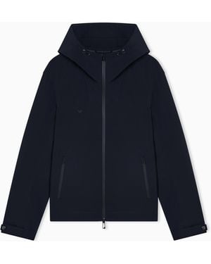 Emporio Armani Nylon Blouson With Hood And Heat-Taped Zips - Blue