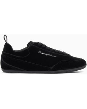Emporio Armani Velvet Low-Top Trainers With An Embroidered Side Logo - Black