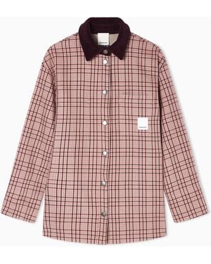 Emporio Armani Eagle Club Reversible Pea Coat With Check Motif - Red