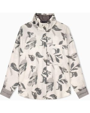Emporio Armani Linen Shirt With A Chiné Flower Print And High Collar - Natural