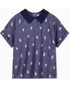 Emporio Armani Silk Shantung Top With Carpet Print - Blue