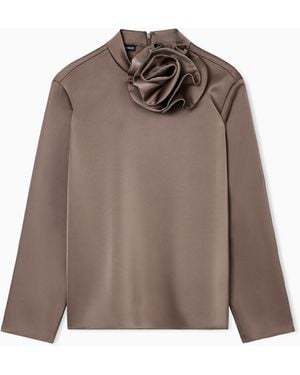 Emporio Armani Bluse Mit Appliziertem Blumen-Detail Aus Satin - Braun