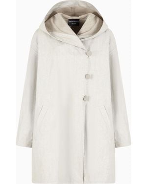 Emporio Armani Icon Coated-Linen Hooded Pea Coat - White