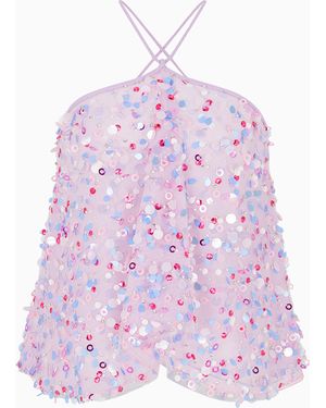 Emporio Armani Ruffled Tulle Top And Multicolored Sequin Embroidery - Purple