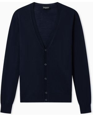 Emporio Armani Pure Virgin Wool V-Neck Cardigan - Blue