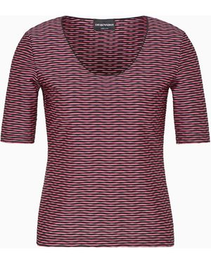 Emporio Armani Jersey-Pullover Mit Kurzen Ärmeln, Gefertigt Aus Zweifarbigem Jacquard-Stoff - Lila