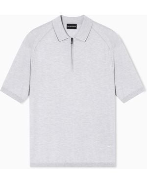 Emporio Armani Asv Plain-Knit Jumper With Polo-Shirt Collar - White