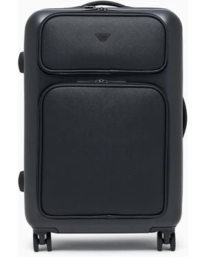 Emporio Armani Mittelgroßer Abs-Trolley Mit Regeneriertem Saffiano-Detail Und Asv-Adler-Plakette - Blau