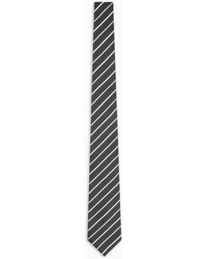 Emporio Armani Pure Silk Jacquard Striped Tie - White