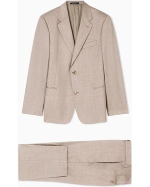 Emporio Armani Single-Breasted Suit With Micro Jacquard Made Of A Wool And Silk Blend - Natural
