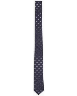 Emporio Armani Pure Silk Tie With All-Over Jacquard Micro-Eagle - White